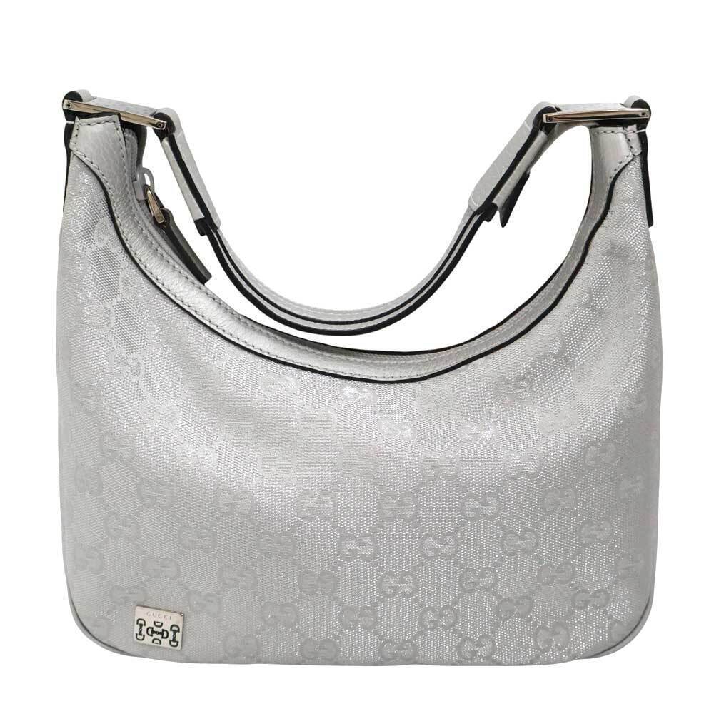 Gucci Web Pop Hobo Bag Silver Tone Canvas Leather